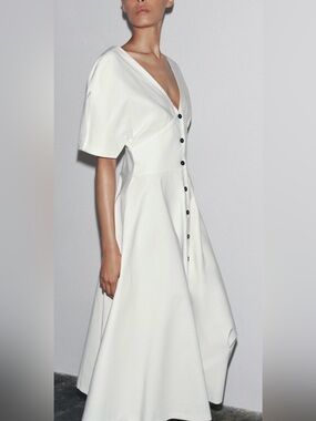 ZW Collection White Poplin Midi Button Dress M